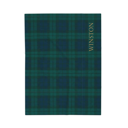 Custom Navy/Green Tartan Velveteen Plush Blanket