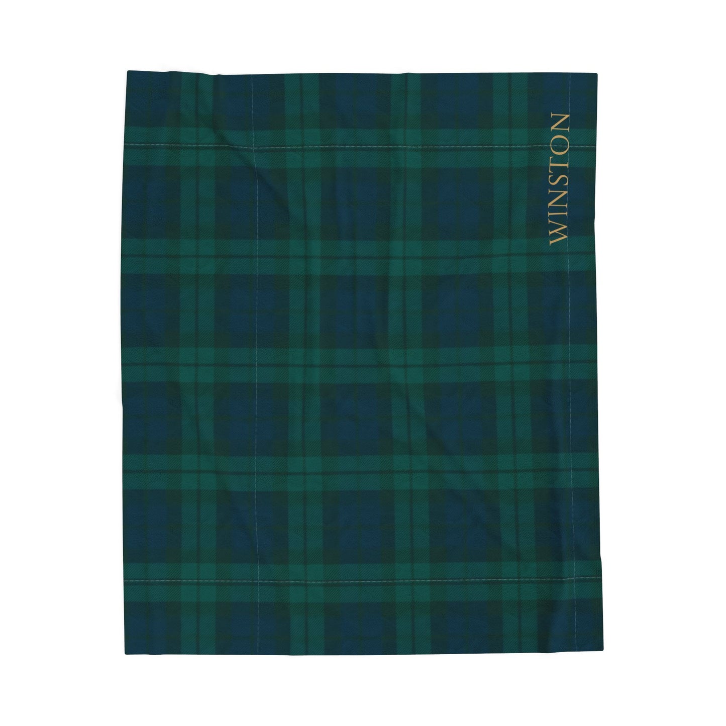 Custom Navy/Green Tartan Velveteen Plush Blanket