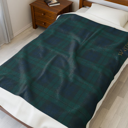 Custom Navy/Green Tartan Velveteen Plush Blanket