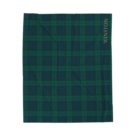 Custom Green/Navy Tartan Velveteen Plush Blanket