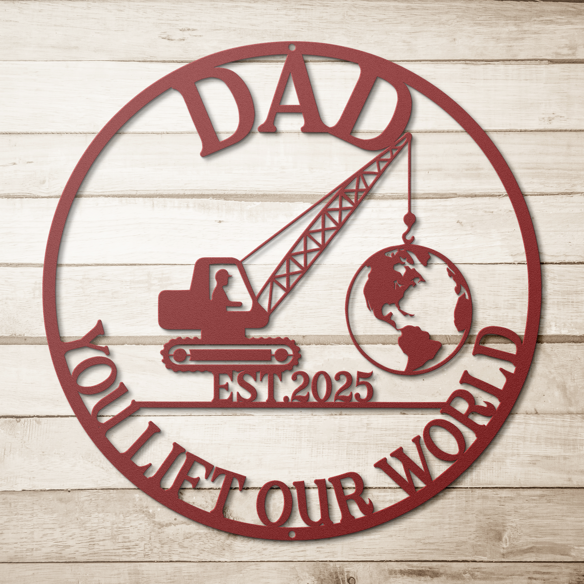 Crane_Lift_Your_World_Metal_Sign_Red_Simple_Wood_BKGD_Mockup.png