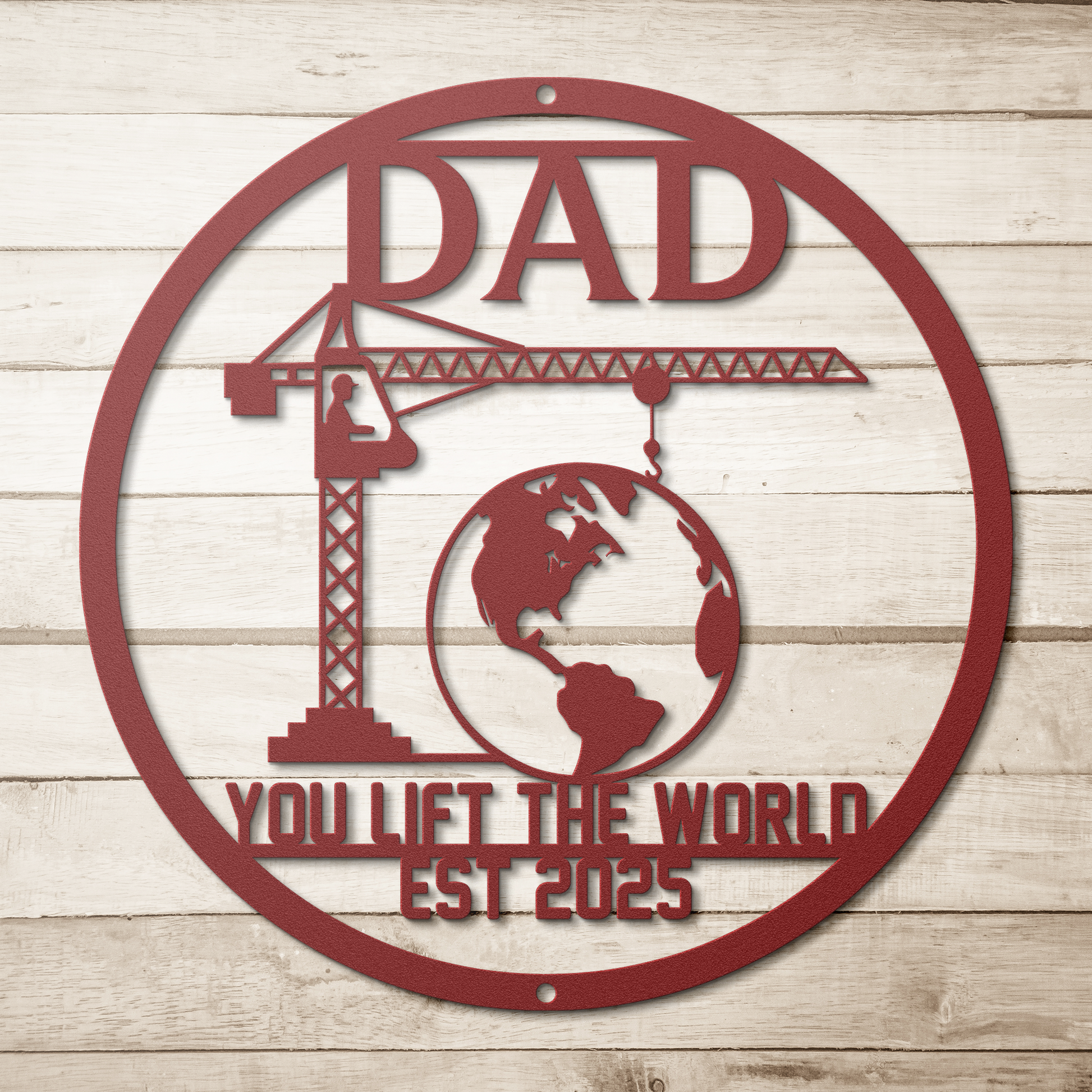 Crane_Lift_Your_World_Metal_Sign_Red_Simple_Wood_BKGD_Mockup.png