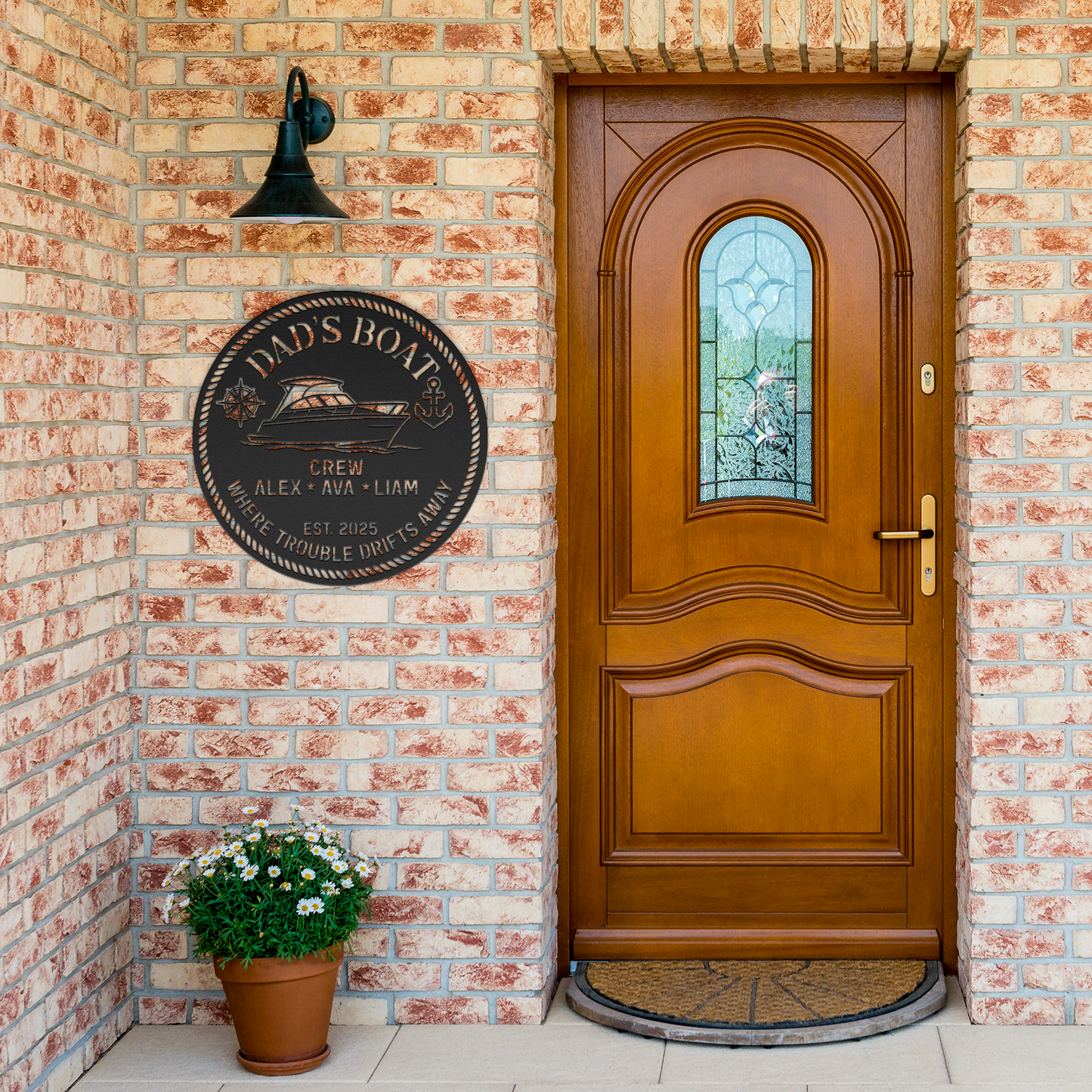 Dads_Boat_Metal_Sign_Black_Brick_Entrance_Mockup.png