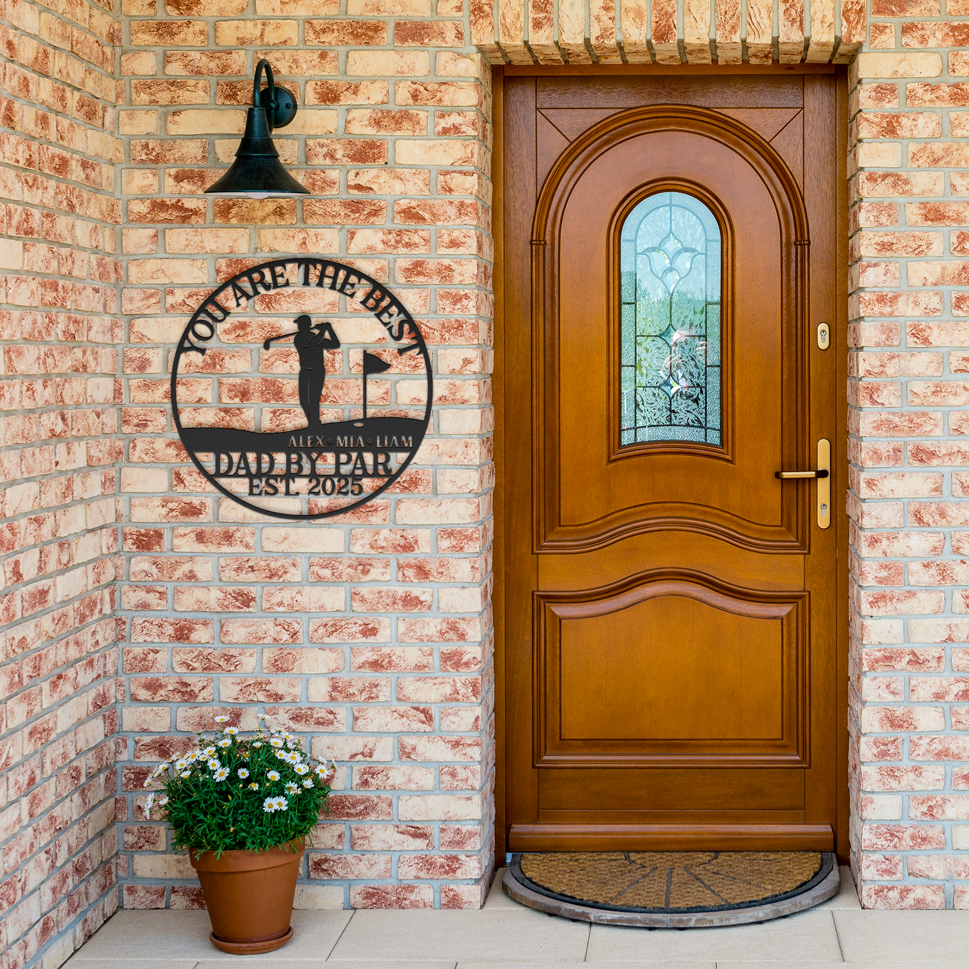 Gold_Dad_Metal_Sign_Black_Brick_Entrance_Mockup.png