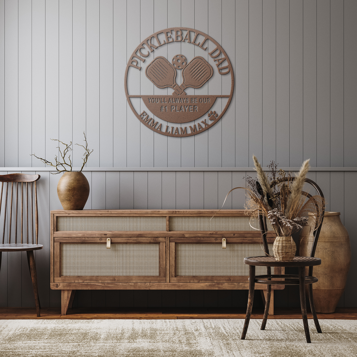 Pickleball_Dad_Custom_Metal_Sign_Copper_Rustic_Hallway_Mockup.png
