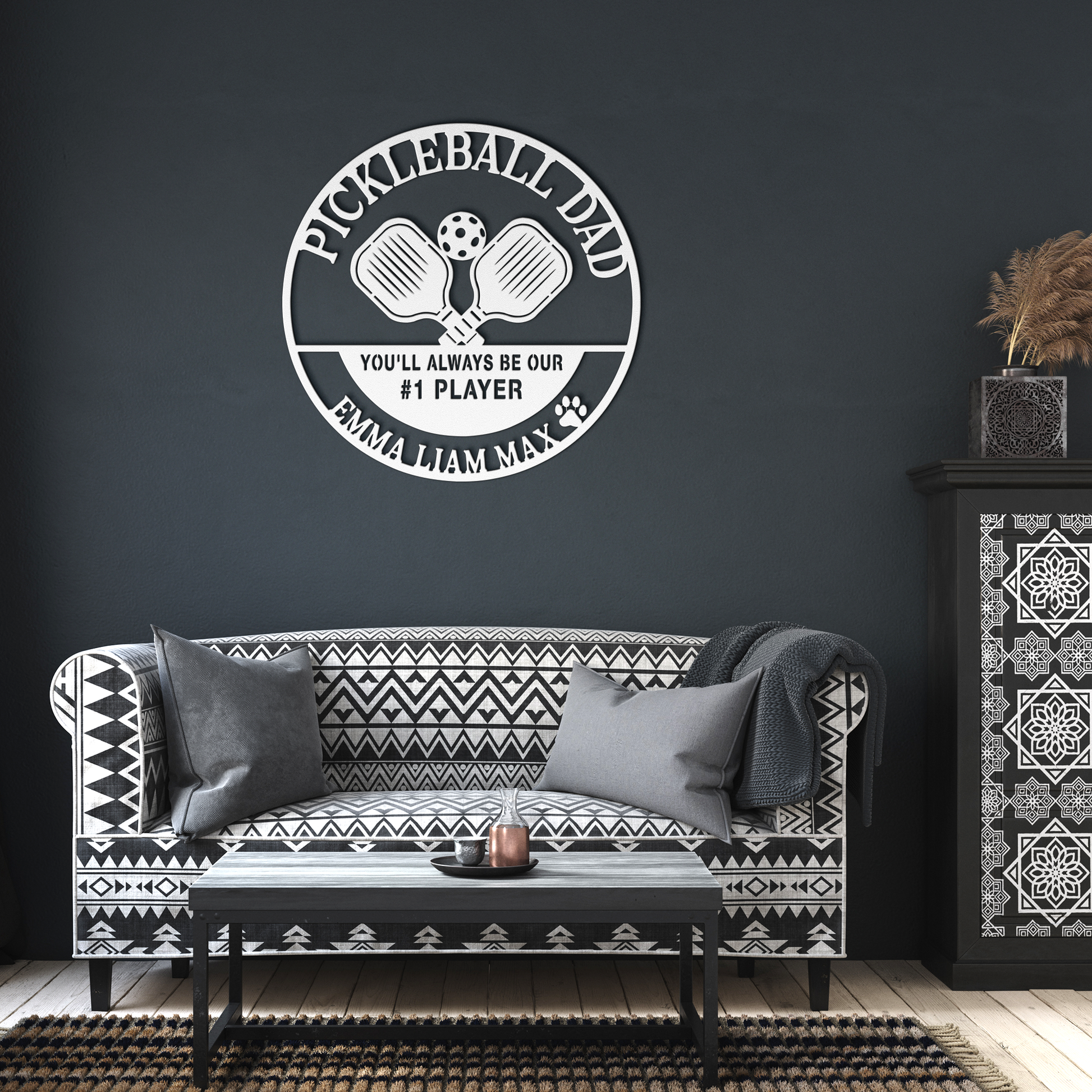 Pickleball_Dad_Custom_Metal_Sign_White_Dark_Living_Room_Mockup.png
